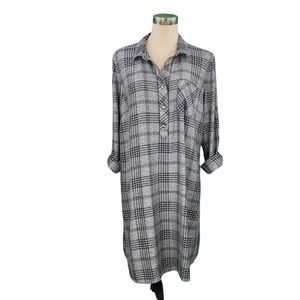 J. Jill Soft Gray Plaid A-Line Shirt Dress